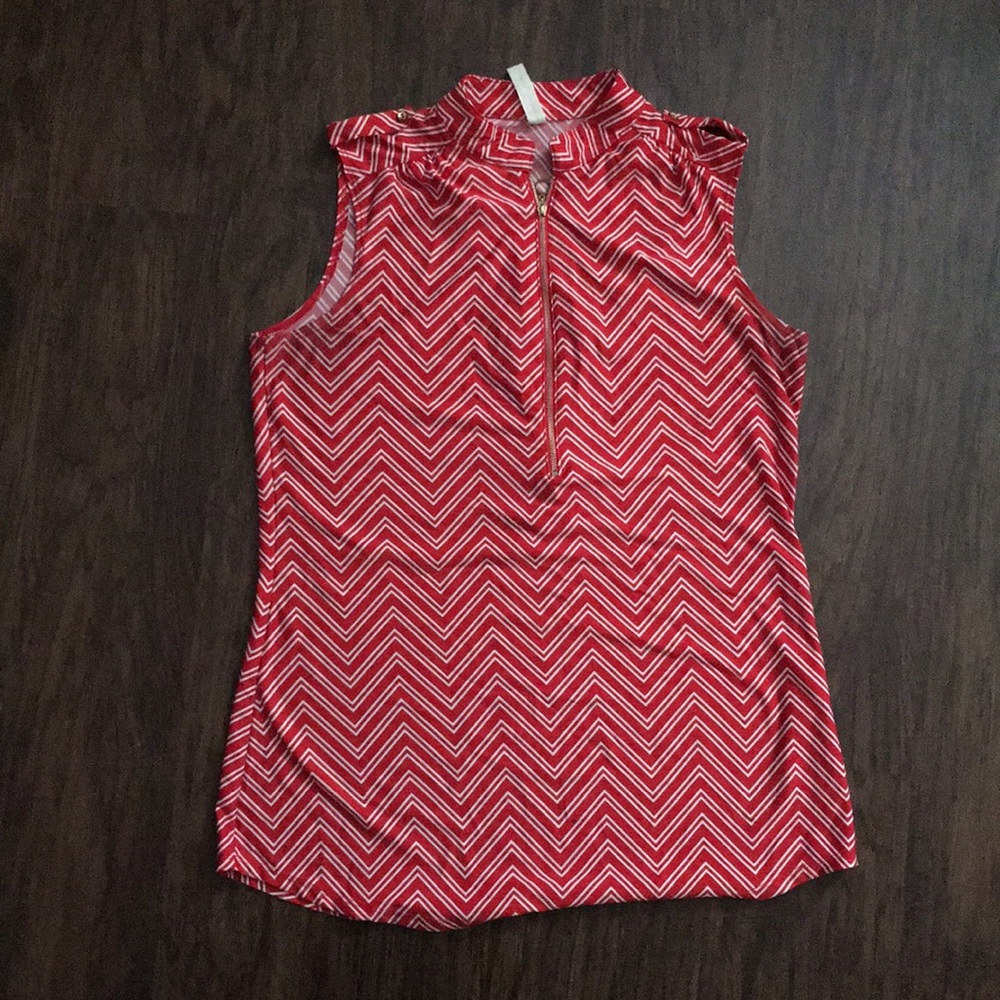 Red Sleeveless Chevron Striped Top